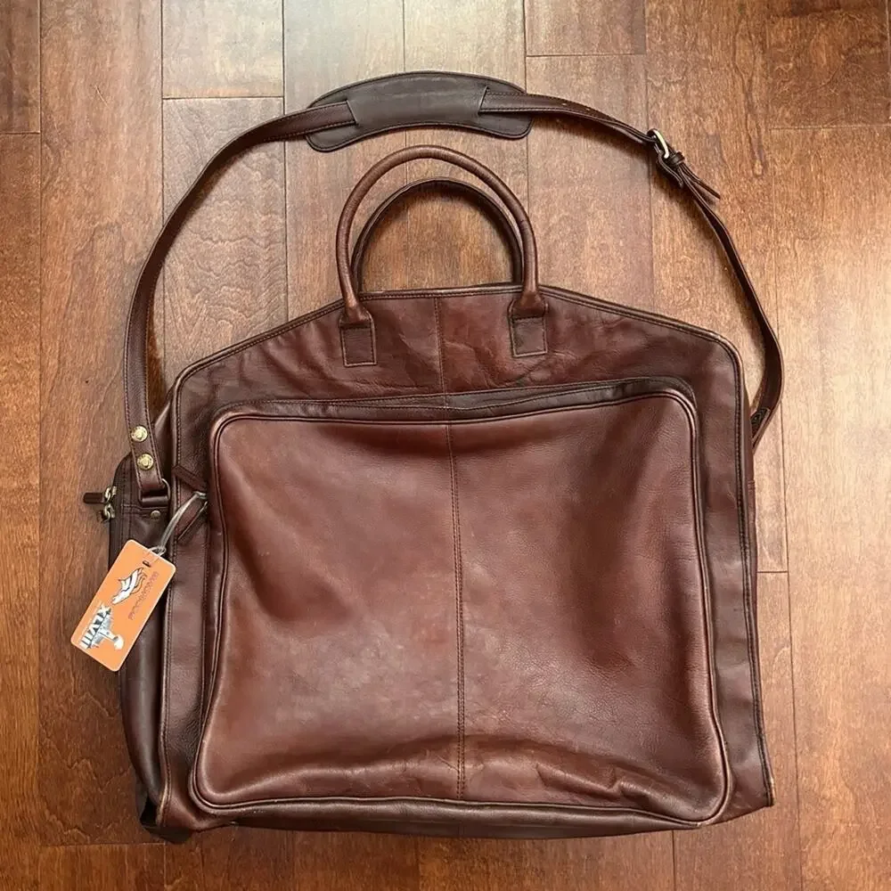 Hidesign Brown Leather Travel Bag, Tag Shows it Belonged to Denver Broncos Coach